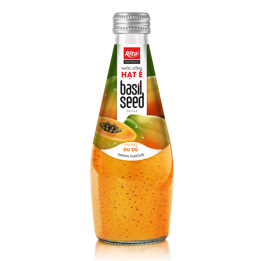 Basil Seed Drink With Papaya Flavor 290ml Glass Bottle